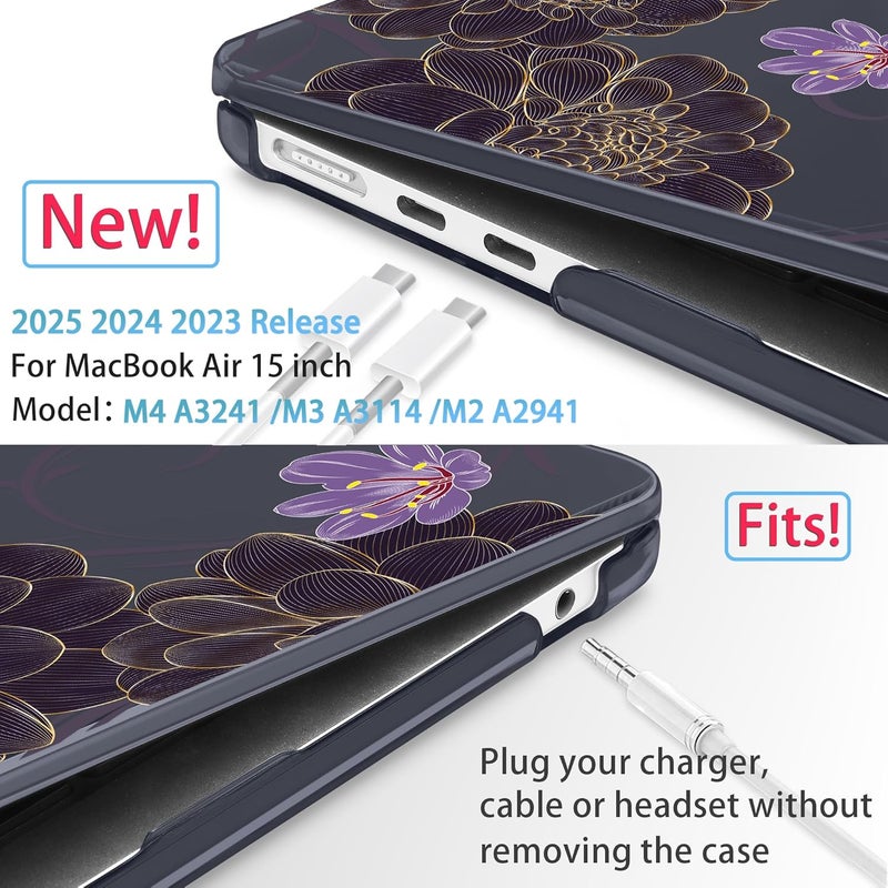 Mektron Designed for 2025/2024/2023 MacBook Air 15 INCH M4 A3241 /M3 A3114 /M2 A2941 Case, Printed Plastic Hard Shell Cover with 15.3" Liquid Retina Display Touch ID, Golden Dahlia Flowers - Image 2